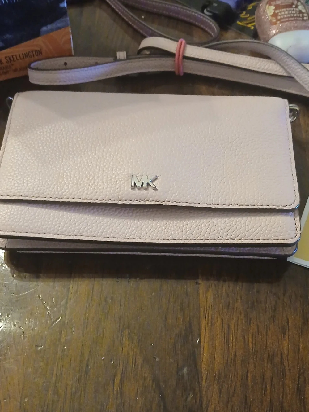 Michael Kors Blush Pebbled Leather Crossbody Wallet